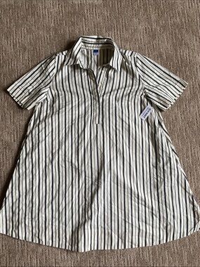 NWT Black Pinstripe Babydoll T-Shirt Dress Old Navy Black and Cream